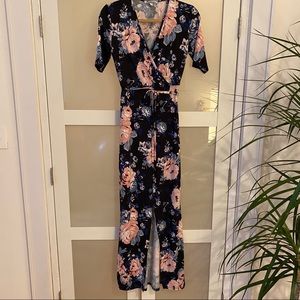 Floral maxi dress with navy ground